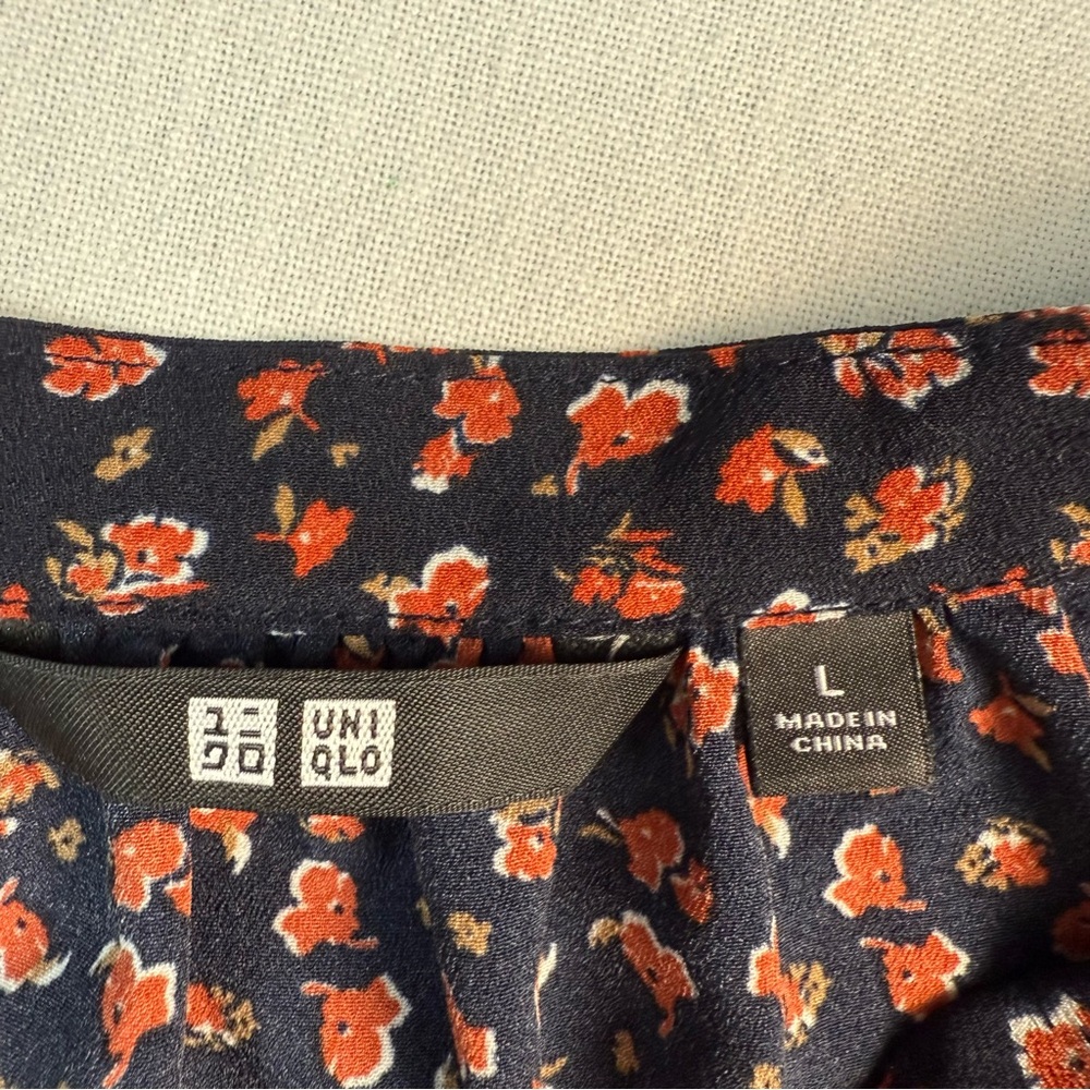 Uniqlo Floral Button Front Midi Dress Black Orange M Long Sleeve Cottagecore - Picture 3 of 14